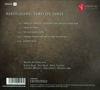 CD Felix Mendelssohn-Bartholdy: Complete Songs: Volume 1  