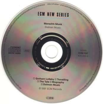 CD Meredith Monk: Dolmen Music