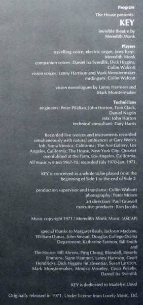 LP Meredith Monk: Key