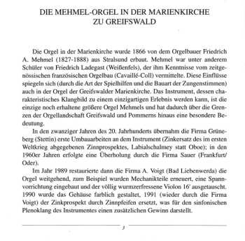 CD Michael Pohl: Die Mehmel-Orgel In Der Marienkirche Zu Greifswald