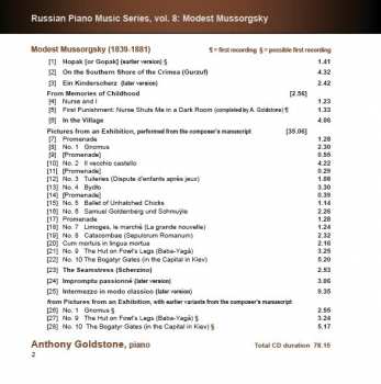 CD Modest Mussorgsky: Russian Piano Music Series: Vol. 8 - Modest Mussorgsky