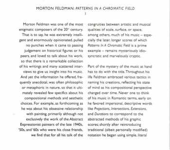 2CD Morton Feldman: Patterns In A Chromatic Field