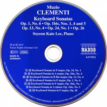 CD Muzio Clementi: Keyboard Sonatas From Opp. 1, 1a, 13, 24, 26