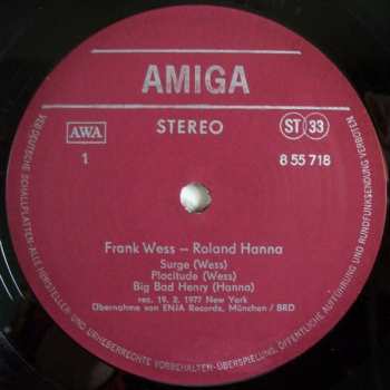 LP New York Jazz Quartet: Frank Wess • Roland Hanna