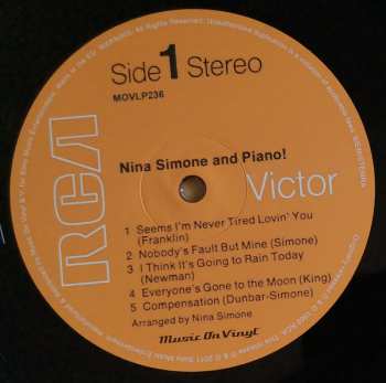 LP Nina Simone: Nina Simone And Piano !