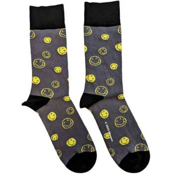 Merch Nirvana: Nirvana Unisex Ankle Socks: Mixed Happy Faces (charcoal Grey) (uk Size 4 - 7) 36 - 42