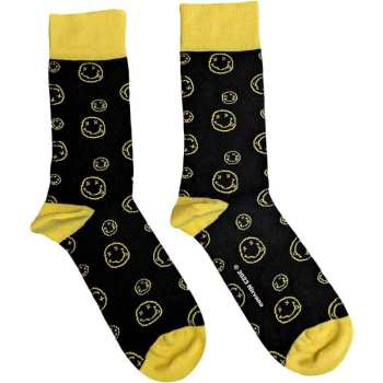 Merch Nirvana: Nirvana Unisex Ankle Socks: Outline Happy Faces (black) (uk Size 4 - 7) 36 - 42