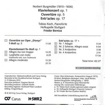 CD Frieder Bernius: Klavierkonzert Op. 1 / Entr'actes Op. 17