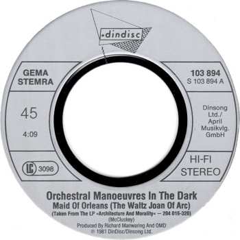 SP Orchestral Manoeuvres In The Dark: Maid Of Orleans (The Waltz Joan Of Arc)