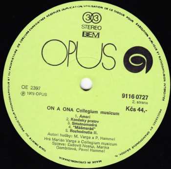 LP Collegium Musicum: On A Ona