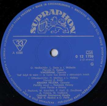 LP Jacques Offenbach: Vinobraní / Krásná Helena