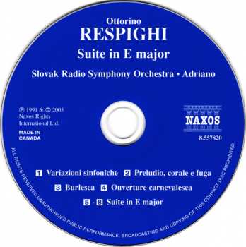 CD Ottorino Respighi: Suite In E Major ● Variazioni Sinfoniche ● Preludio, Corale E Fuga