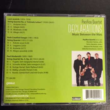 CD Pacifica Quartet: Declarations - Music Between The Wars - Quartets By Paul Hindemith, Leos Janacek And Ruth Crawford Seeger