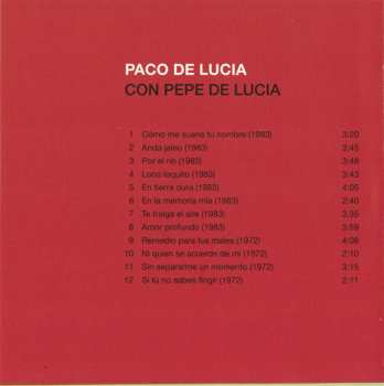 CD Paco De Lucía: Paco De Lucía Con Pepe De Lucía.