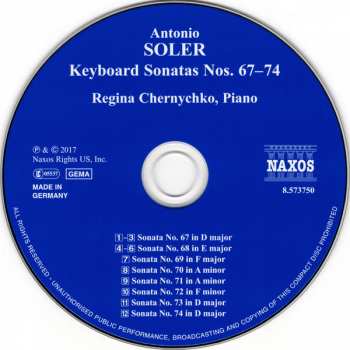 CD Padre Antonio Soler: Keyboards Sonatas No. 67-74