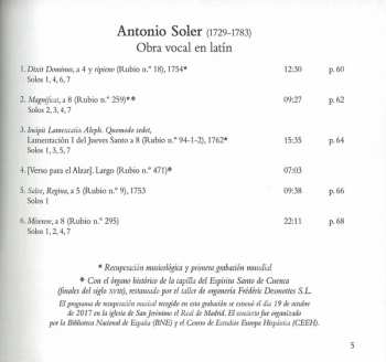 CD Padre Antonio Soler: Obra Vocal En Latin
