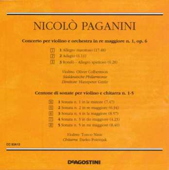 CD Niccolò Paganini: I Capolavori: Concerto Per Violino Ed Orchestra In Re Maggiore N. 1 Op. 6; Centone Di Sonate Per Violino E Chitarra N. 1-5