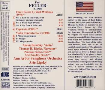 CD Paul Fetler: Violin Concerto No. 2 • Capriccio • Three Poems By Walt Whitman