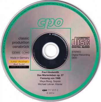 CD Paul Hindemith: Das Marienleben