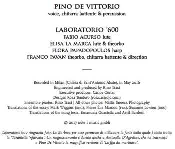 CD Pino de Vittorio: Occhi Turchini: Songs From Calabria
