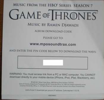 2LP Ramin Djawadi: Game Of Thrones (Music From The HBO Series) Season 7 LTD | NUM