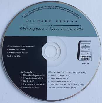 CD Richard Pinhas: Rhizosphere  /  Live, Paris 1982