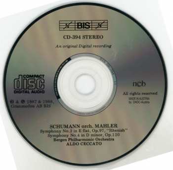 CD Robert Schumann: Symphonies N°3 In E Flat, Op.97 "Rhenish", N°4 In D Minor, Op.120 - Re-orchestrated by Gustav Mahler