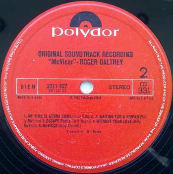 LP Roger Daltrey: McVicar (Original Soundtrack Recording)