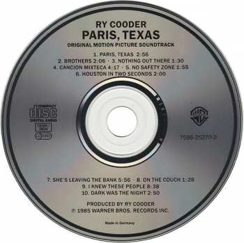 CD Ry Cooder: Paris, Texas - Original Motion Picture Soundtrack