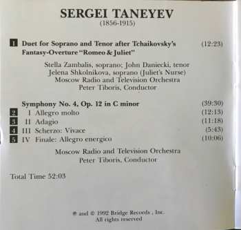 CD Sergey Ivanovich Taneyev: Vocal Duet After Tchaikovsky's "Romeo And Juliet / Symphony No. 4