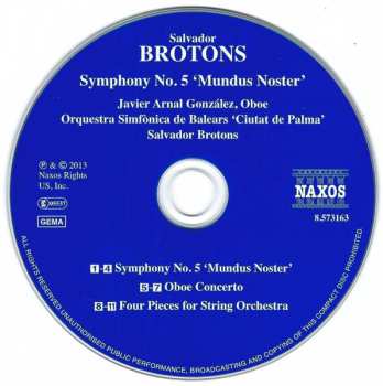 CD Salvador Brotons: Symphony No. 5 'Mundus Noster' / Oboe Concerto / Four Pieces For String Orchestra