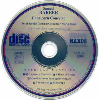 CD Samuel Barber: Capricorn Concerto • A Hand Of Bridge • Intermezzo From Vanessa