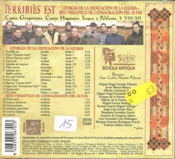 CD Schola Antiqua: Terribilis Est (Canto Gregoriano, Canto Hispánico Tropos Y Polifonía. S. VIII-XII / Liturgia De La Dedicación De La Iglesia Y Rito Visigótico De Consagración Del Altar)