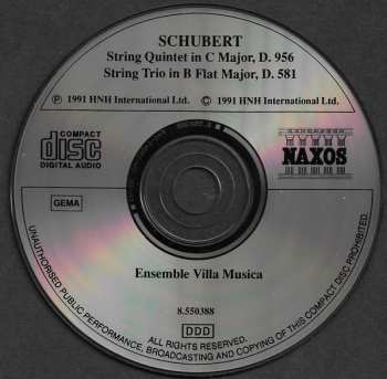 CD Franz Schubert: String Quintet In C Major, D. 956 / String Trio In B Flat Major, D. 581