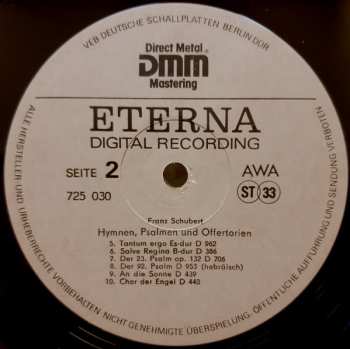 LP Franz Schubert: Hymnen, Psalmen Und Offertorien