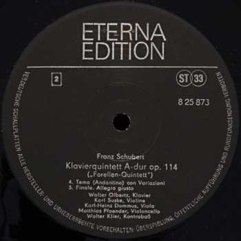 LP Franz Schubert: Klavierquintett A-dur Op. 114 (Forellen-Quintett)