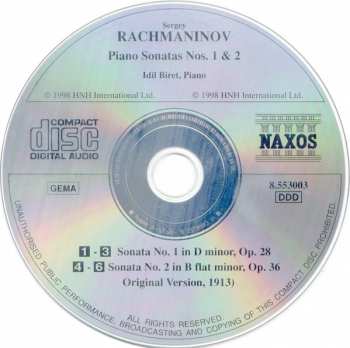 CD Sergei Vasilyevich Rachmaninoff: Piano Sonatas Nos. 1 & 2