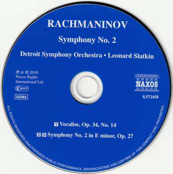 CD Sergei Vasilyevich Rachmaninoff: Symphony No. 2, Op. 27 · Vocalise, Op. 34, No. 14