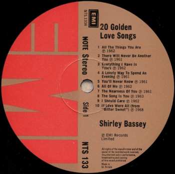 LP Shirley Bassey: 20 Golden Love Songs