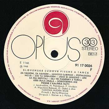 LP SĽUK's Popular Orchestra: Slovenské Ľudove Piesne A Tance