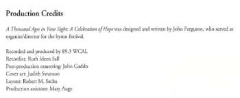 CD St. Olaf Cantorei: A Thousand Ages (A Celebration Of Hope)