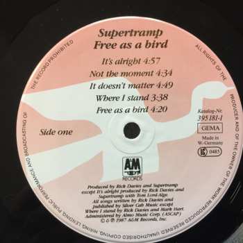LP Supertramp: Free As A Bird CLR
