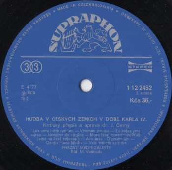 2LP Prague Madrigal Singers: Hudba V Českých Zemích V Době Karla IV.