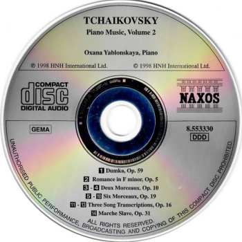 CD Pyotr Ilyich Tchaikovsky: Piano Music, Vol. 2 - Six Pieces, Op. 19 • Dumka, Op. 59 • Three Song Transcriptions, Op. 16