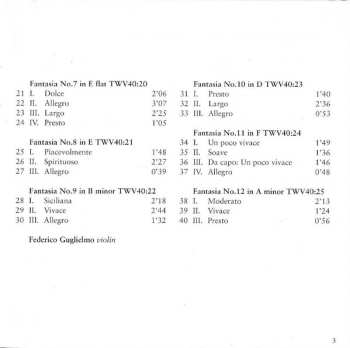CD Federico Guglielmo: 12 Fantasias For Solo Violin