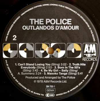 LP The Police: Outlandos D'Amour