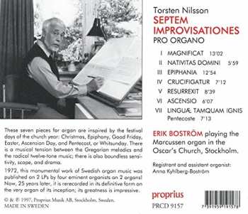 CD Torsten Nilsson: Septem Improvisationes Pro Organo