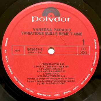 LP Vanessa Paradis: Variations Sur Le Même T'Aime