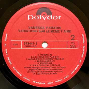 LP Vanessa Paradis: Variations Sur Le Même T'Aime