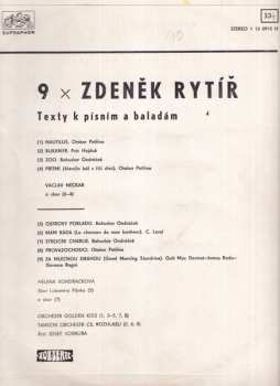 LP Various:  9 x Zdeněk Rytíř ‎– Texty K Písním A Baladám